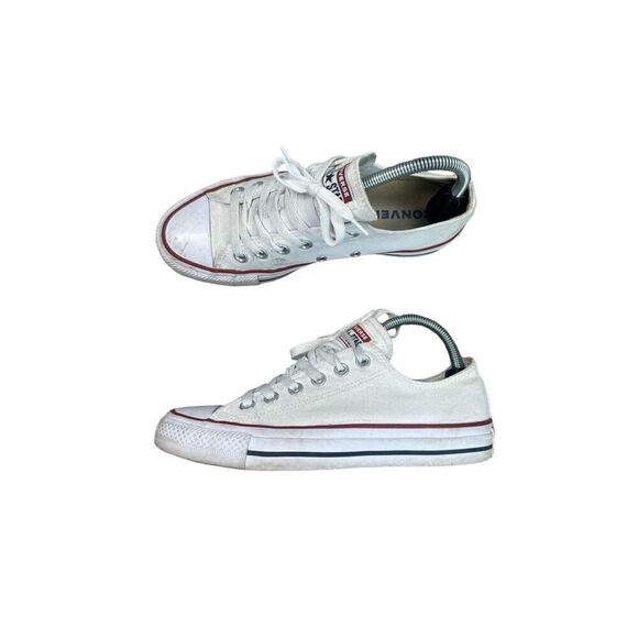 converse low top sneakers white canvas lace up shoes women’s size 7 - Picture 1 of 11